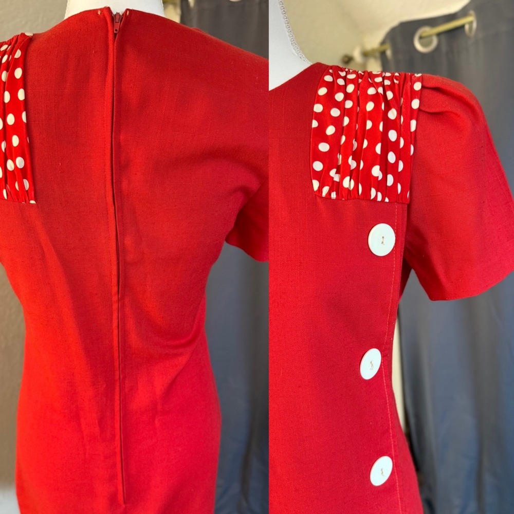 Patty O'Neil Vintage 60s Red Polka Dot Button Front Shift Dress Minnie Mouse - Picture 2 of 9